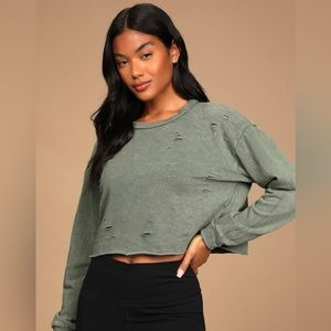 Lulus distressed, olive green, crop top in size S